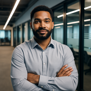 Man in office with crossed arms