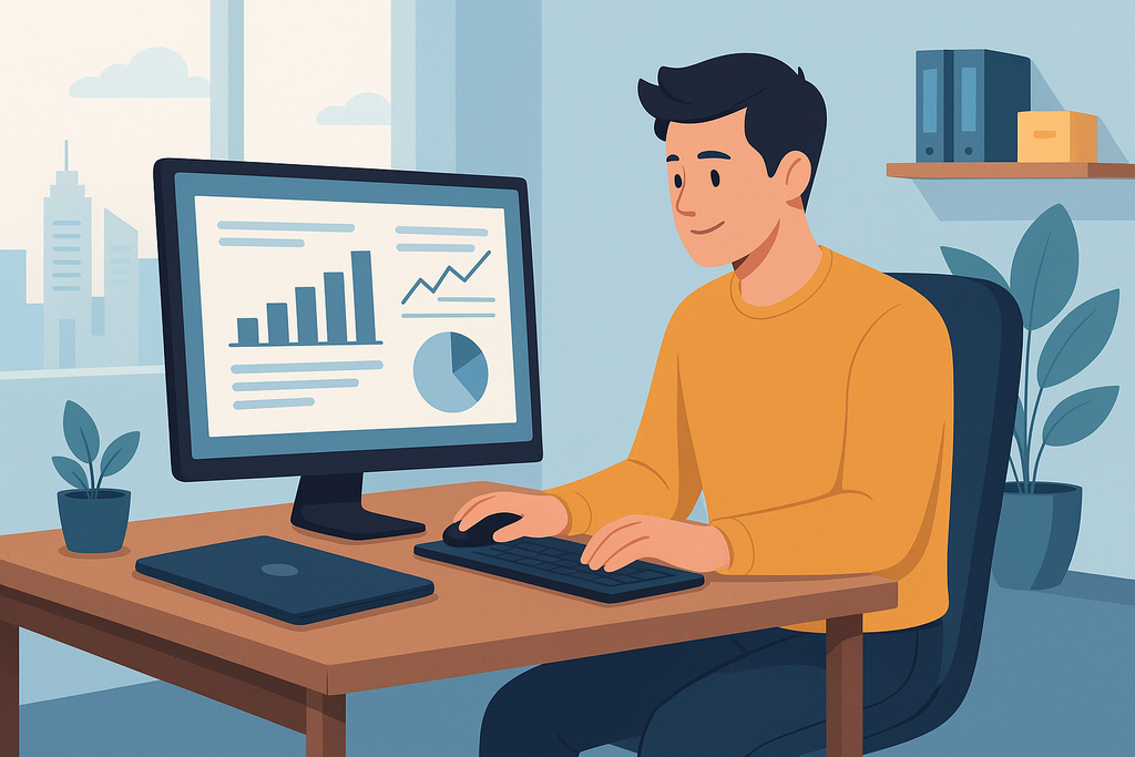 Person working at a desk computer.