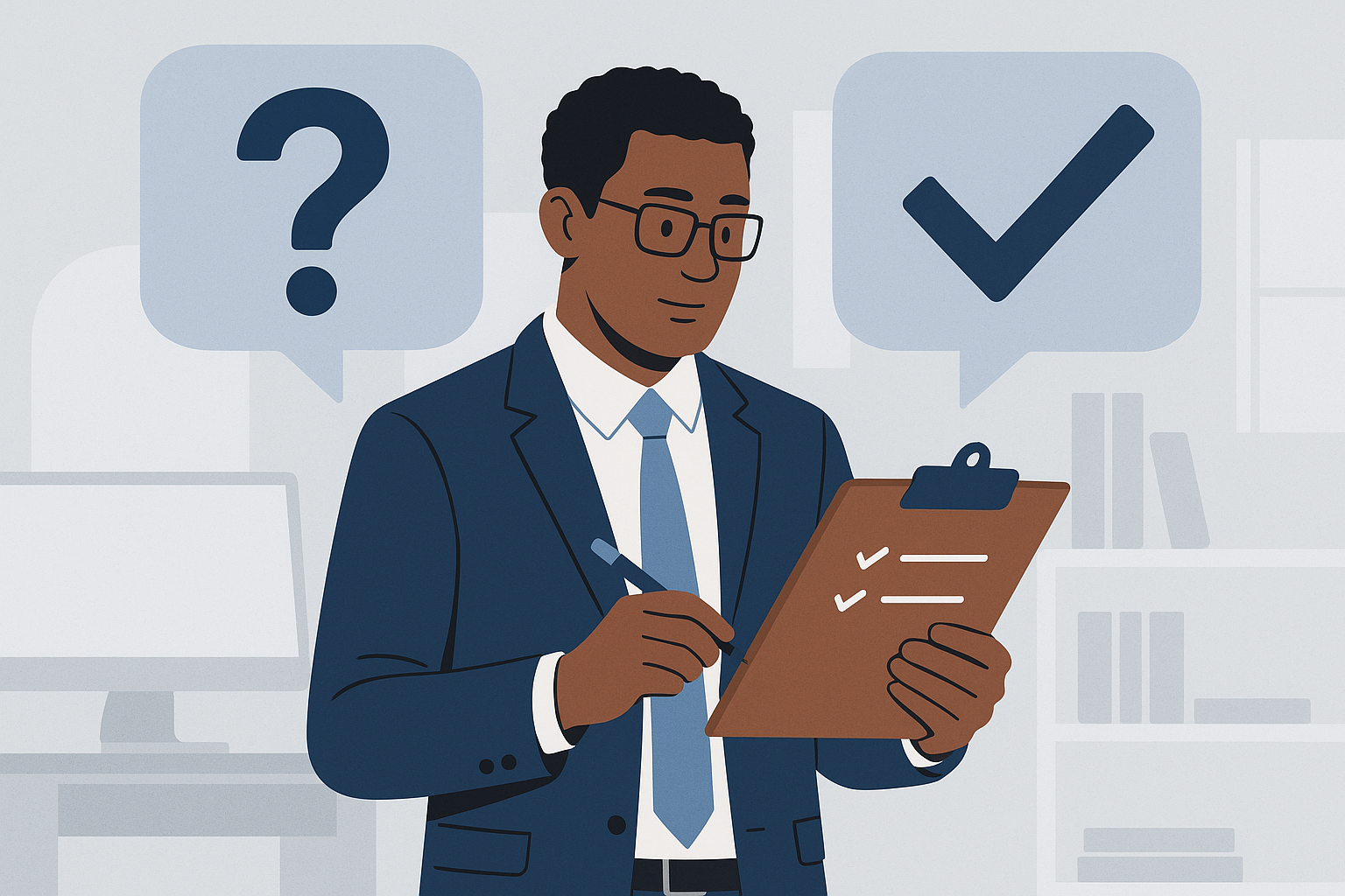 Man evaluating options with checklist.