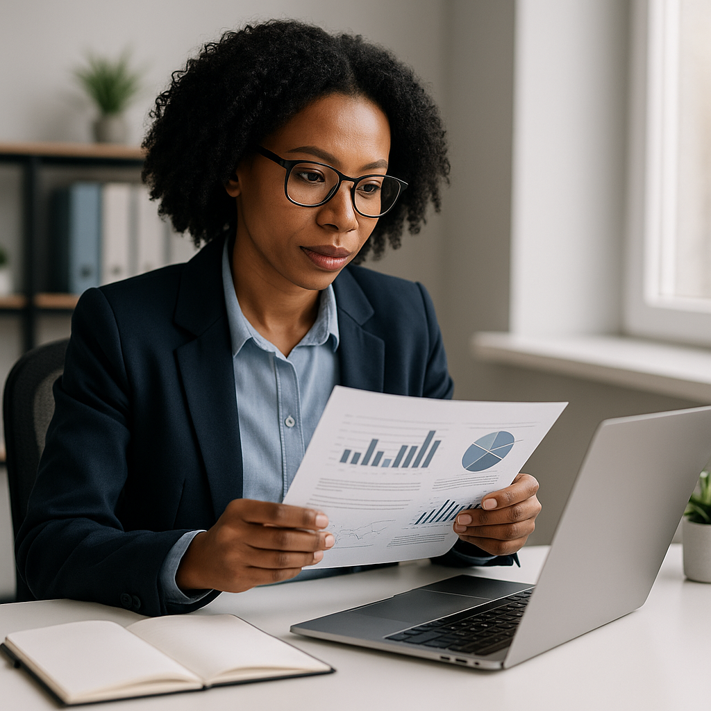 Person analyzing business graphs and data.