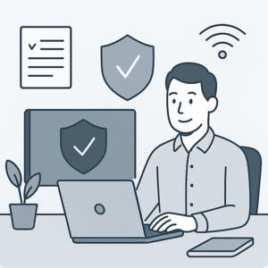 Person working on secure technology setup.