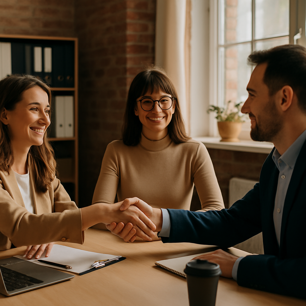 Business meeting with handshake agreement.
