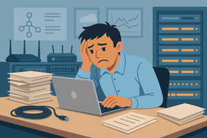 Frustrated person working at desk.