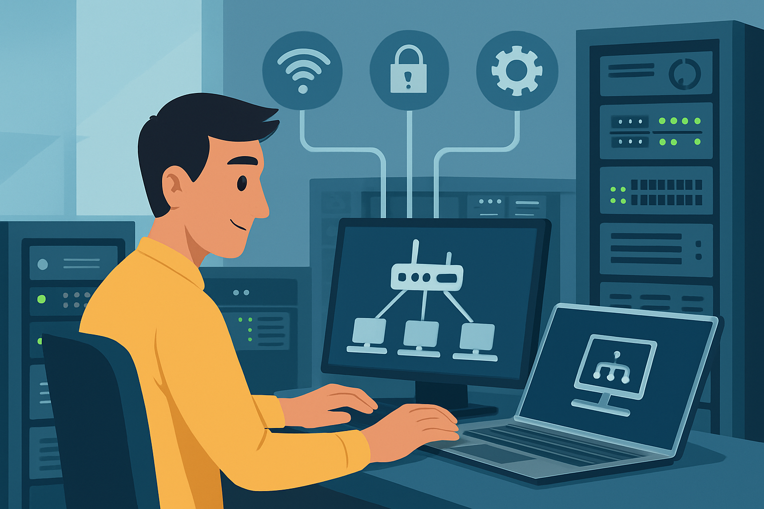 Person managing network systems and security.