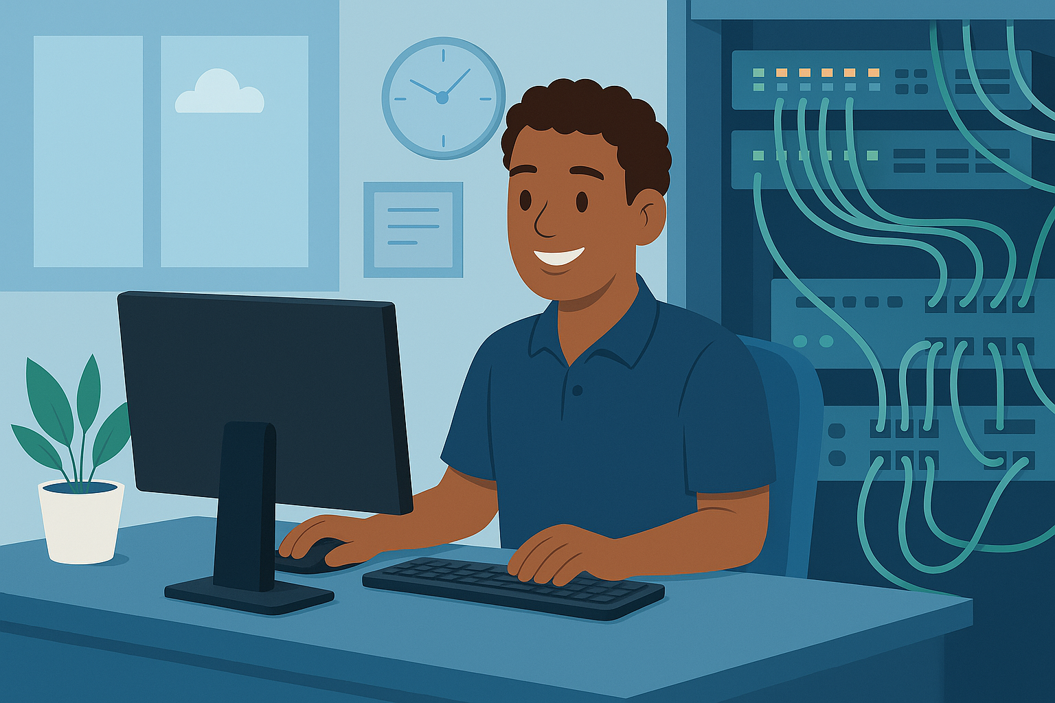 Person working at a computer station.