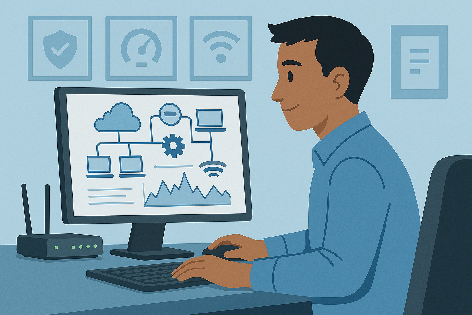 Person working on network diagram