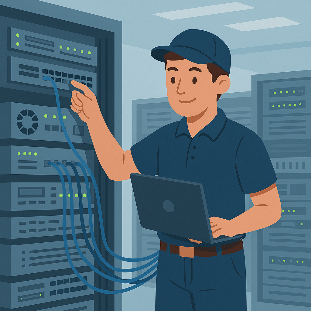 Technician working on server equipment