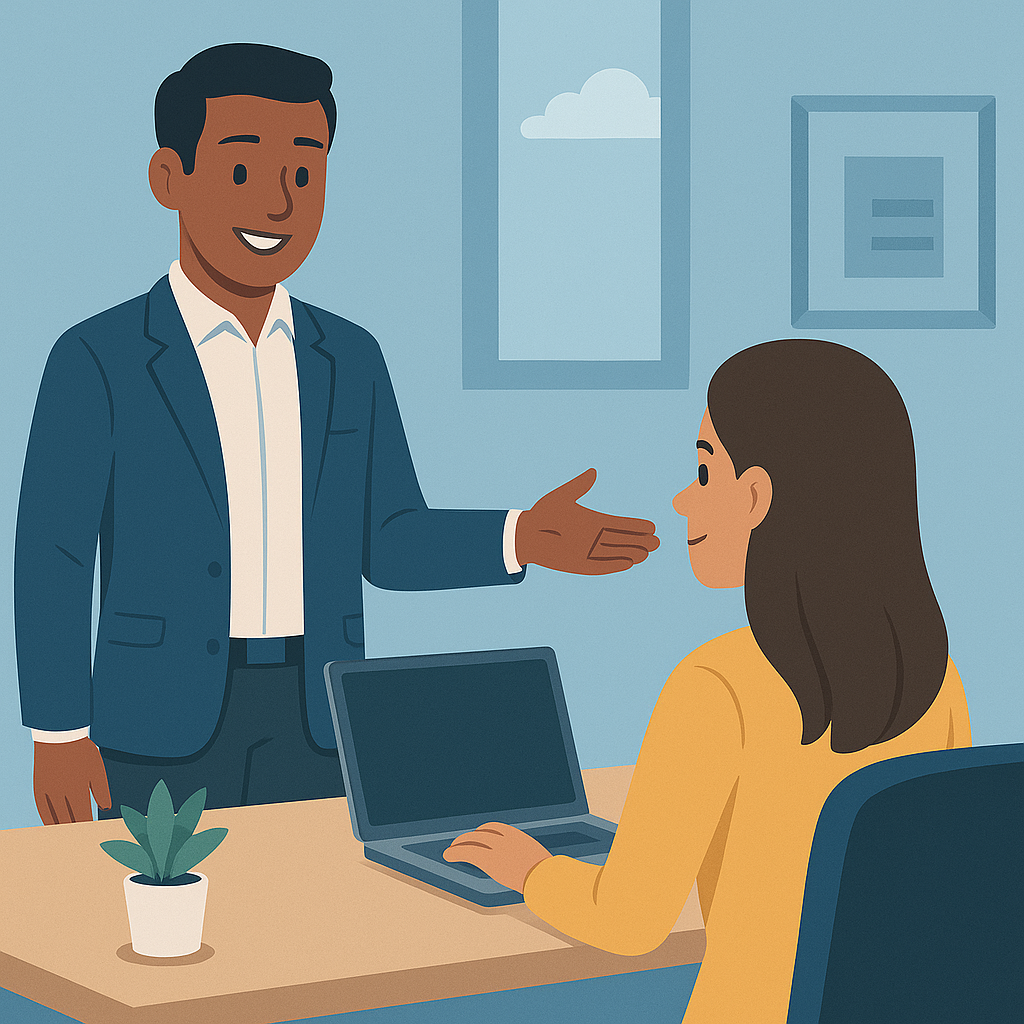 Business meeting with laptop and handshake.