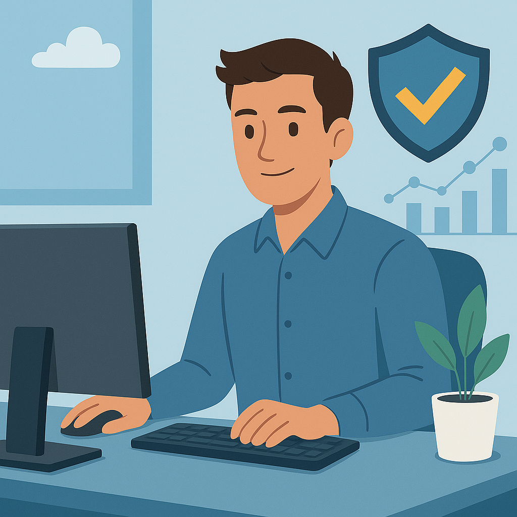 Person working at a computer desk.