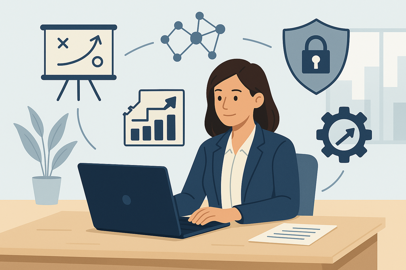 Businesswoman working with data visuals.