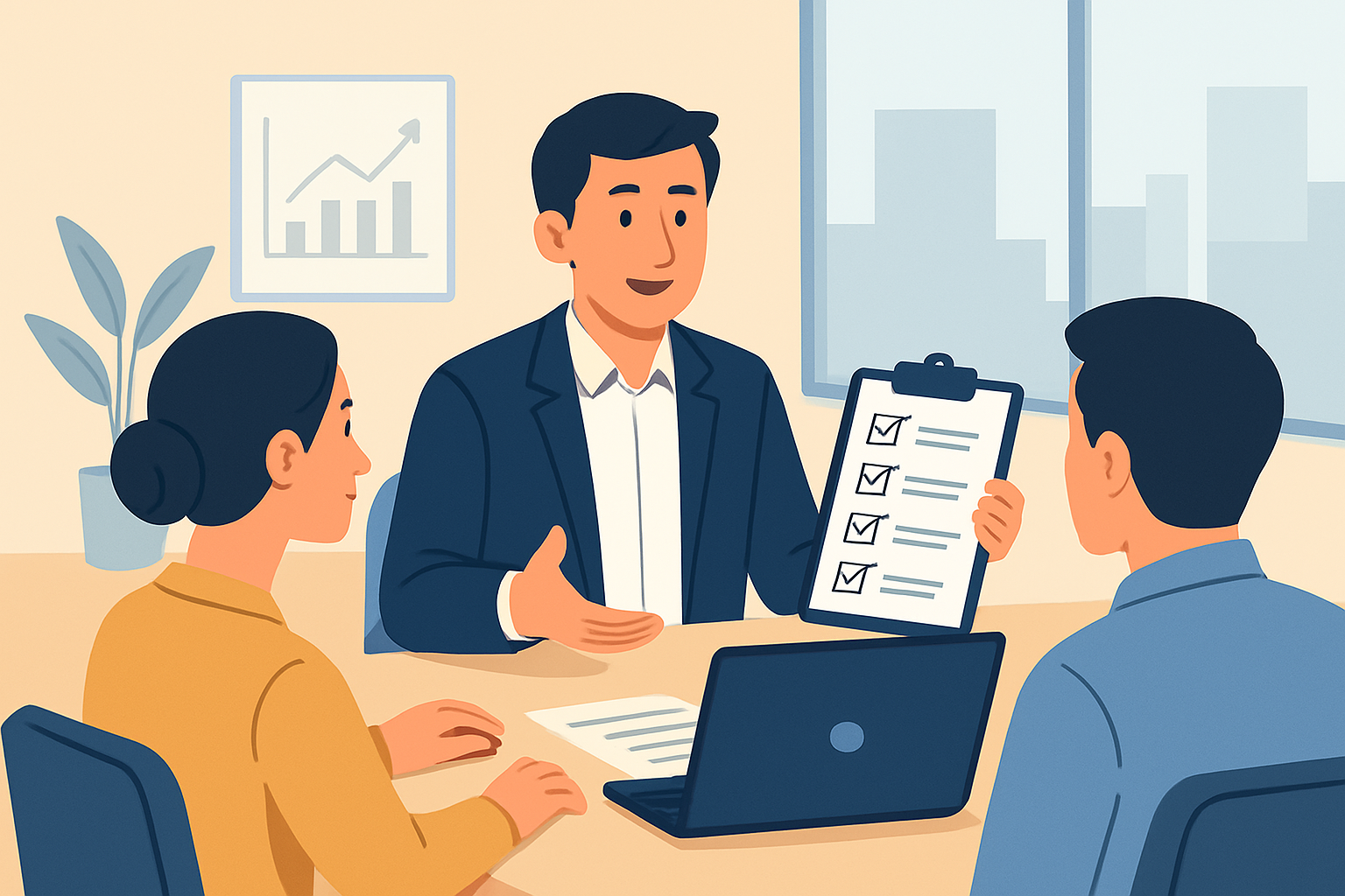 Business meeting with checklist presentation