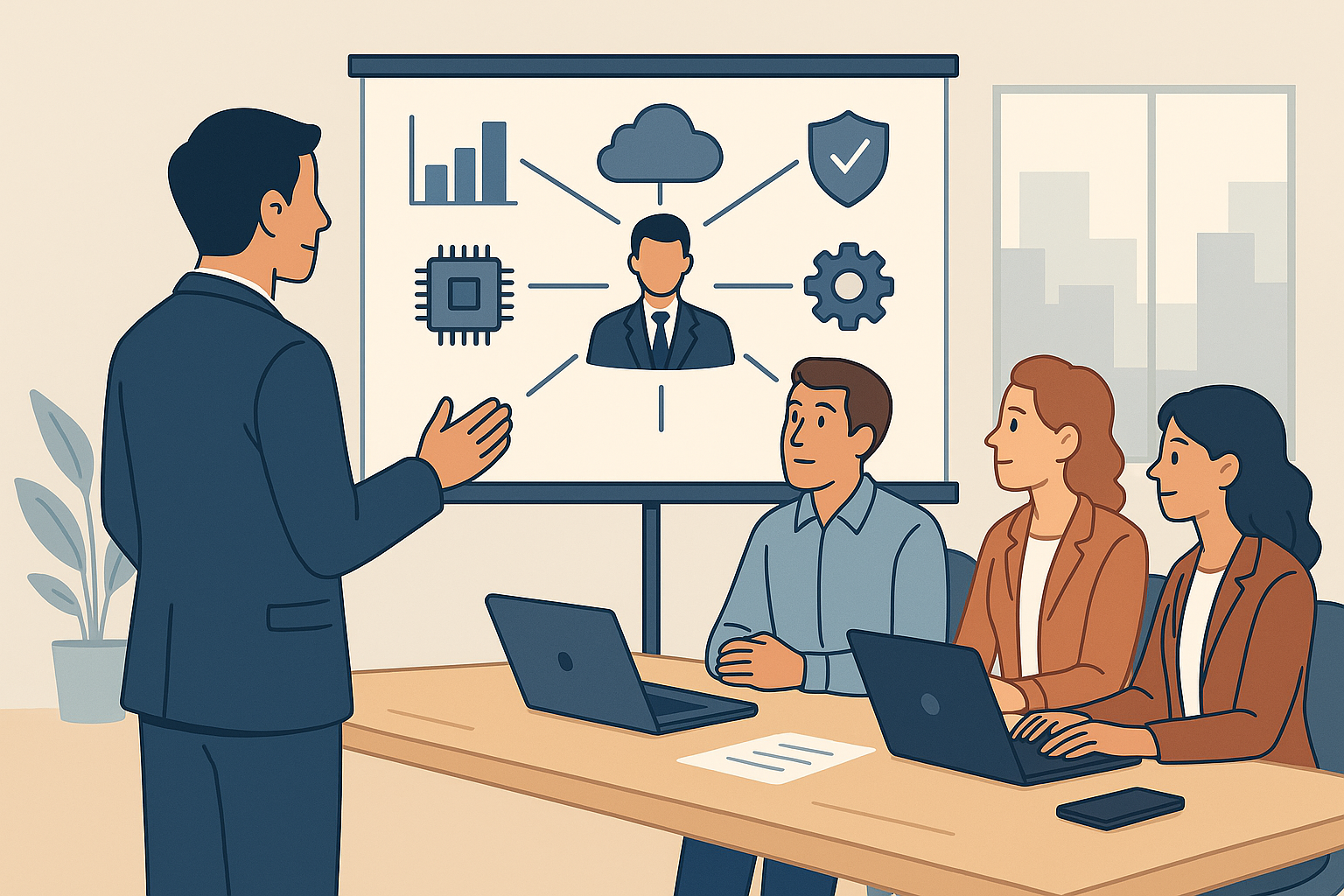 Business presentation with technology themes.