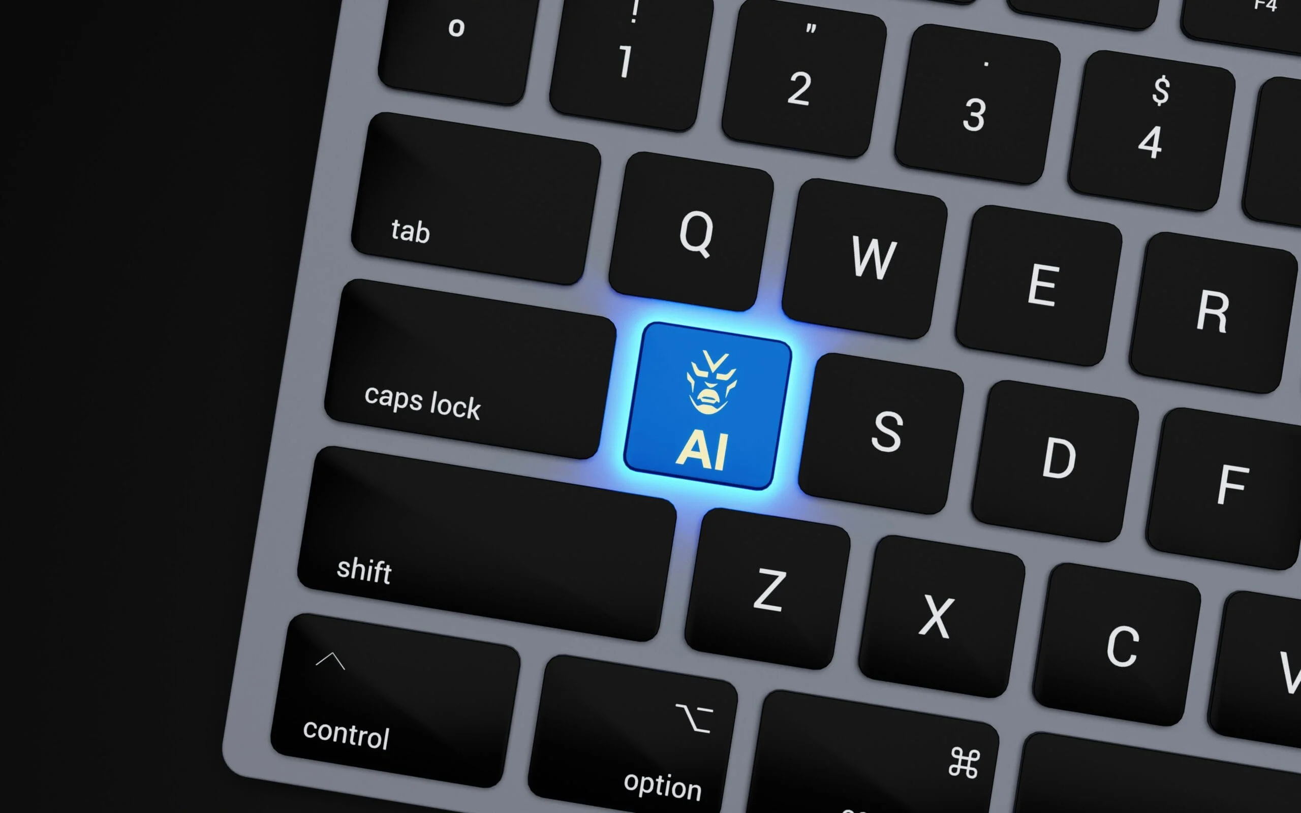 AI for business a-close-up-of-a-keyboard-with-a-blue-button