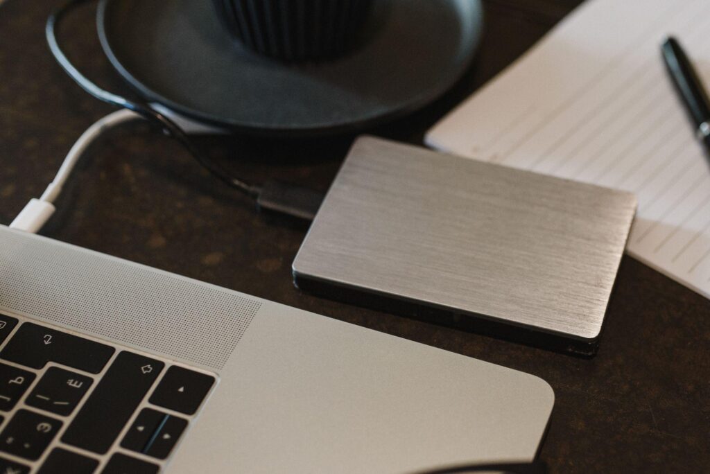 Portable drive connected to a laptop for a data export